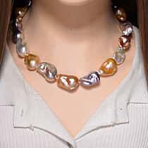 Multi Colour Fresh Water Baroque Pearl Beads Necklace (Size 18 + 2) with Lobster Clasp in Yellow Gold Plated Sterling Silver 400 Ct.