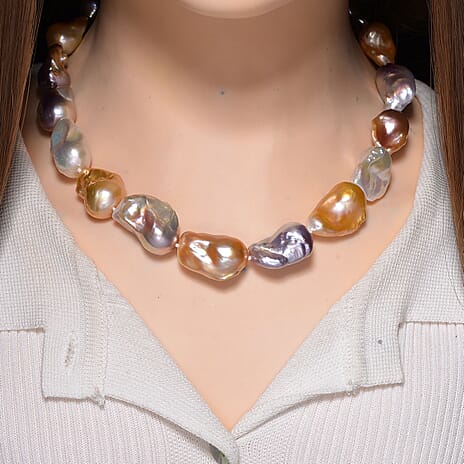 Fifth Avenue Closeout - Rare AAA Multi Color Baroque Pearl Necklace (Size 18 - 2 Ext) with Lobster Clasp in Yellow Gold Plating Sterling Silver 400.00 Ct.