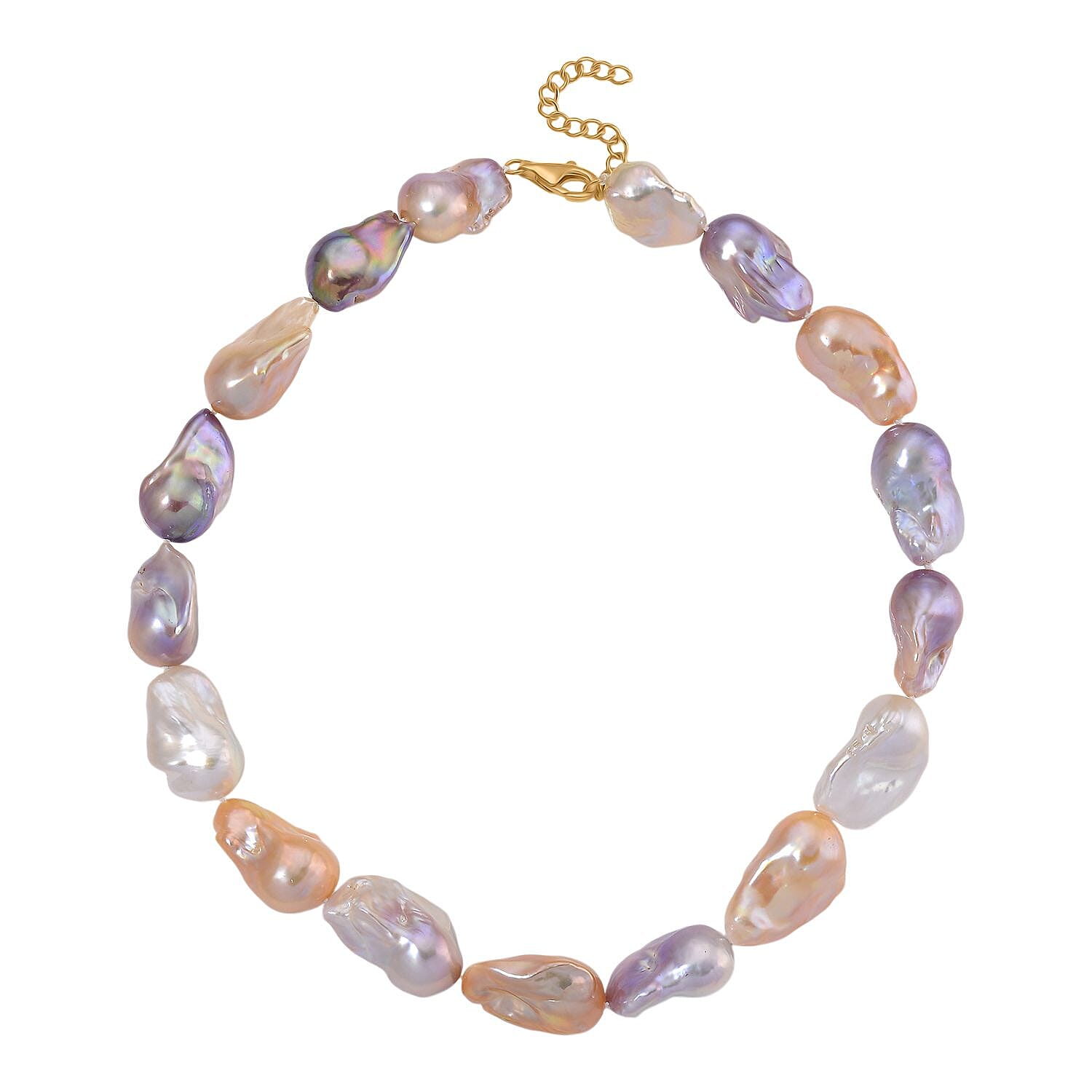 Fifth Avenue Closeout - Rare AAA Multi Color Baroque Pearl Necklace (Size 18 - 2 Ext) with Lobster Clasp in Yellow Gold Plating Sterling Silver 400.00 Ct.