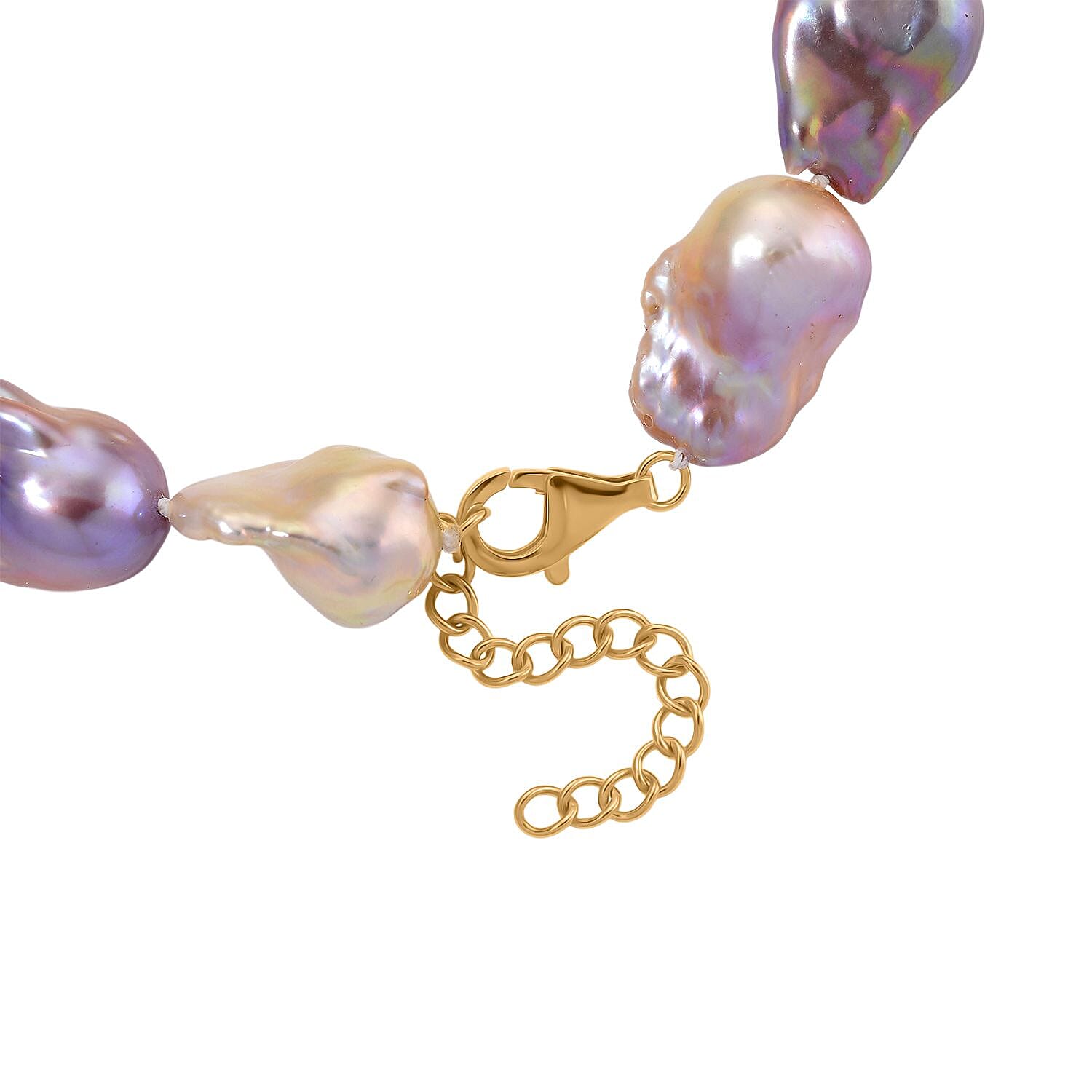 Fifth Avenue Closeout - Rare AAA Multi Color Baroque Pearl Necklace (Size 18 - 2 Ext) with Lobster Clasp in Yellow Gold Plating Sterling Silver 400.00 Ct.