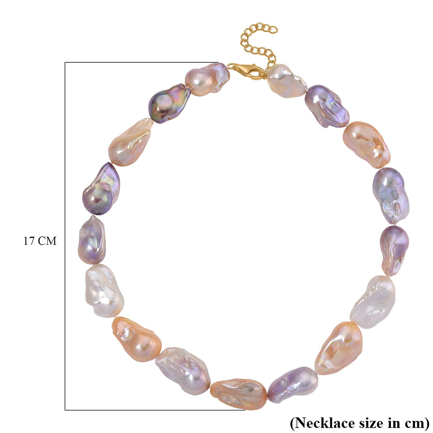 Fifth Avenue Closeout - Rare AAA Multi Color Baroque Pearl Necklace (Size 18 - 2 Ext) with Lobster Clasp in Yellow Gold Plating Sterling Silver 400.00 Ct.