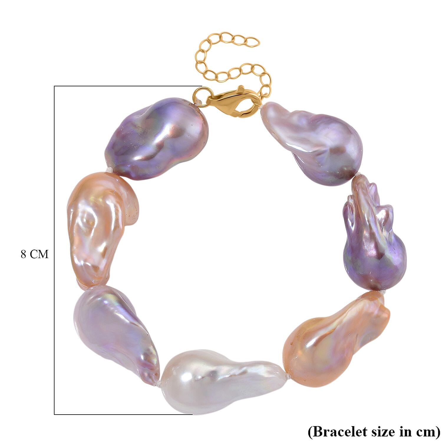 Multi Color Fresh Water Baroque Pearl Beads Bracelet (Size 8 - 2 Ext) with Lobster Clasp in Yellow Gold Plating Sterling Silver 155.00 Ct. Multi Color Fresh Water Baroque Pearl Beads Bracelet (Size 8 - 2 Ext) with Lobster Clasp in Yellow Gold Plating Sterling Silver 155.00 Ct.