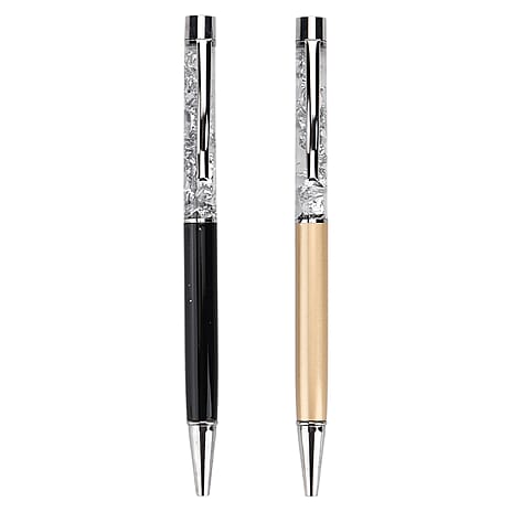 LIVMORE Exquisite Set of 2 999 Fine Silver Ballpoint Pens With Black Ink - Presented in a Gift Box