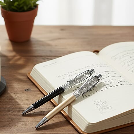 LIVMORE Exquisite Set of 2 999 Fine Silver Ballpoint Pens With Black Ink - Presented in a Gift Box