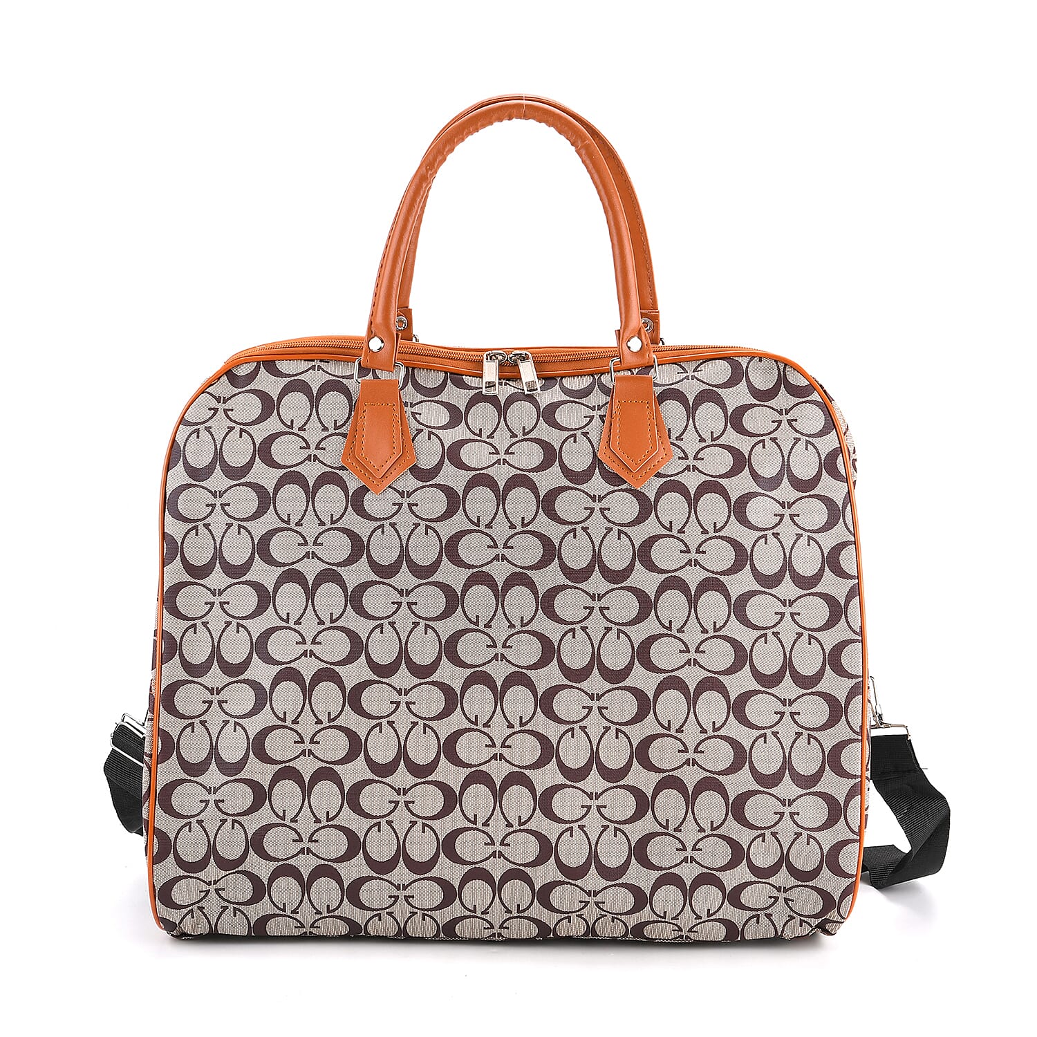 Geometric Pattern Travel Duffle Bag with Shoulder Strap (100 cm) - Light Brown