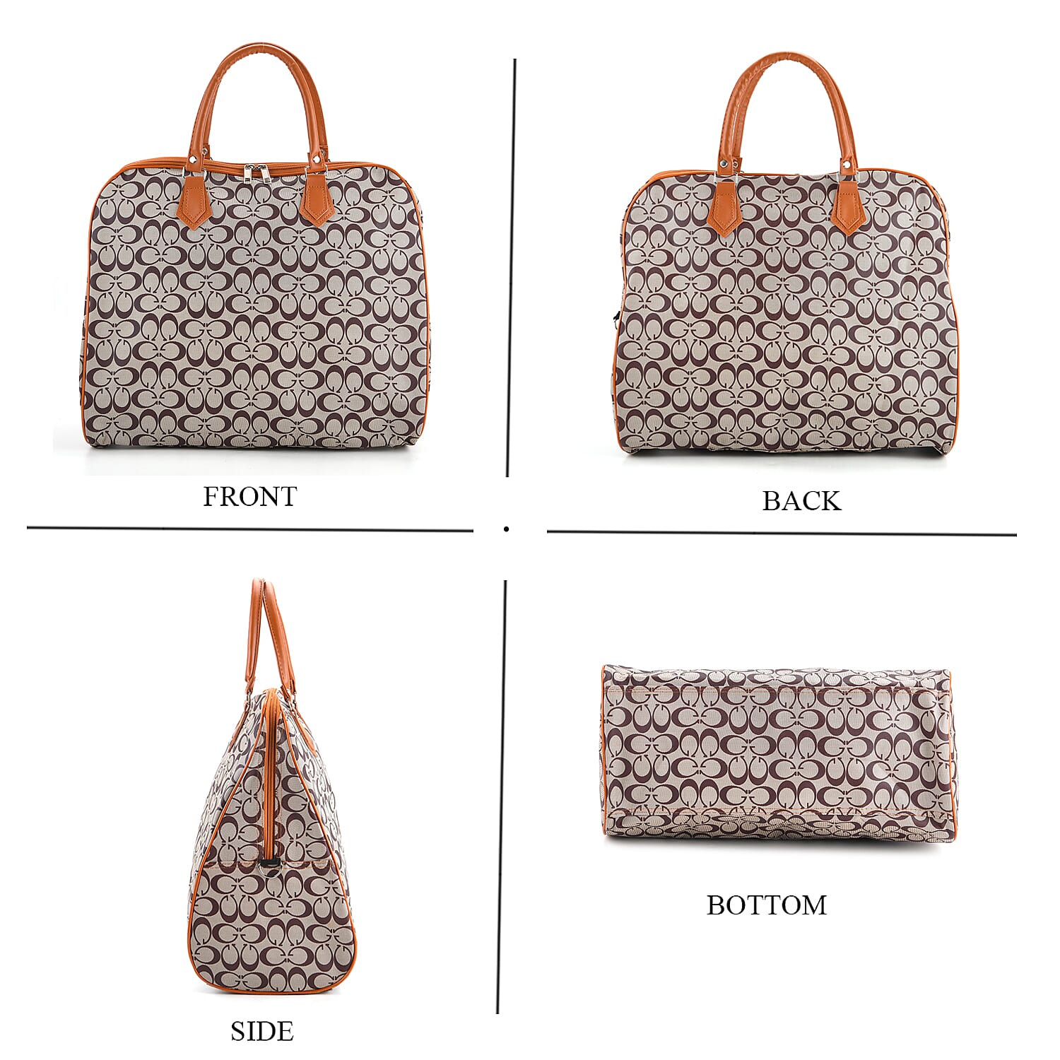 Geometric Pattern Travel Duffle Bag with Shoulder Strap (100 cm) - Light Brown