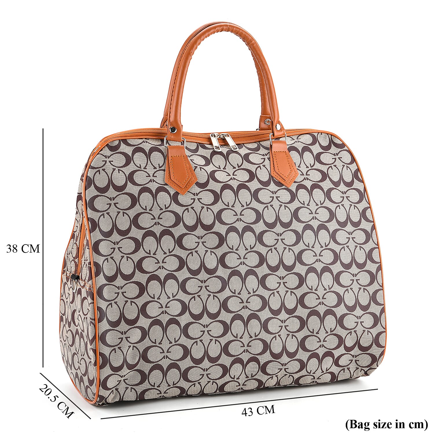 Geometric Pattern Travel Duffle Bag with Shoulder Strap (100 cm) - Light Brown