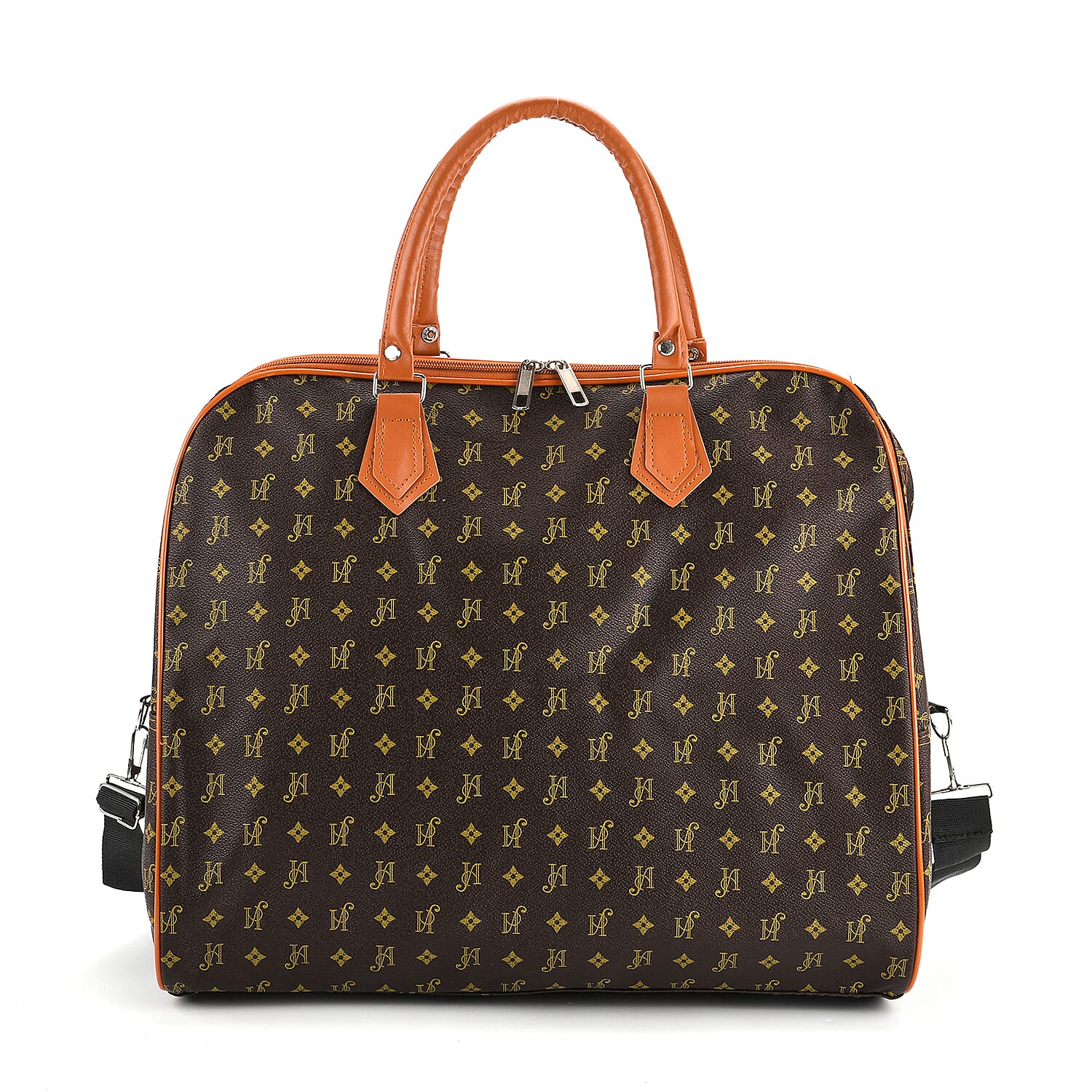 Geometric Pattern Travel Duffle Bag with Shoulder Strap (100 cm) - Coffee