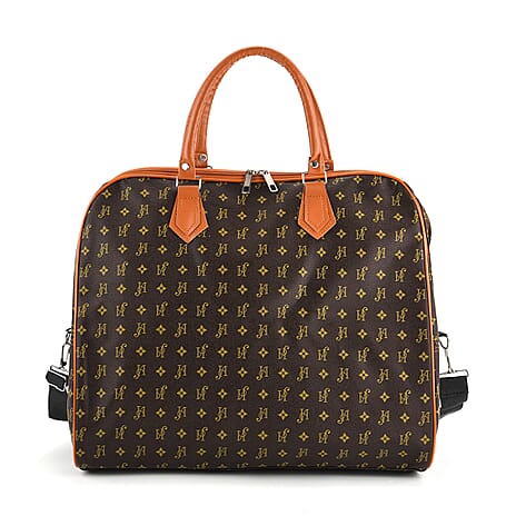 Geometric Pattern Travel Duffle Bag with Shoulder Strap (100 cm) - Coffee