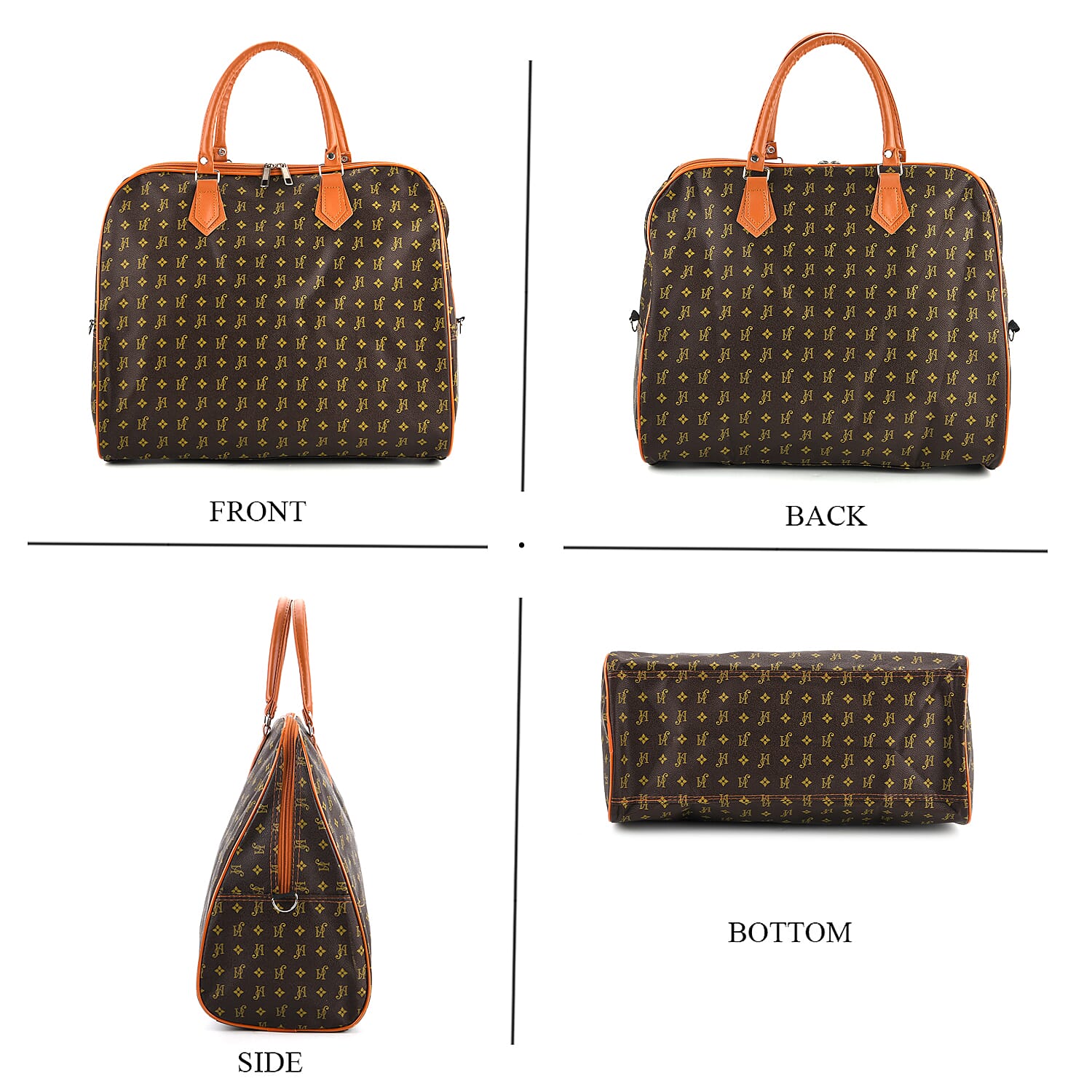 Geometric Pattern Travel Duffle Bag with Shoulder Strap (100 cm) - Coffee