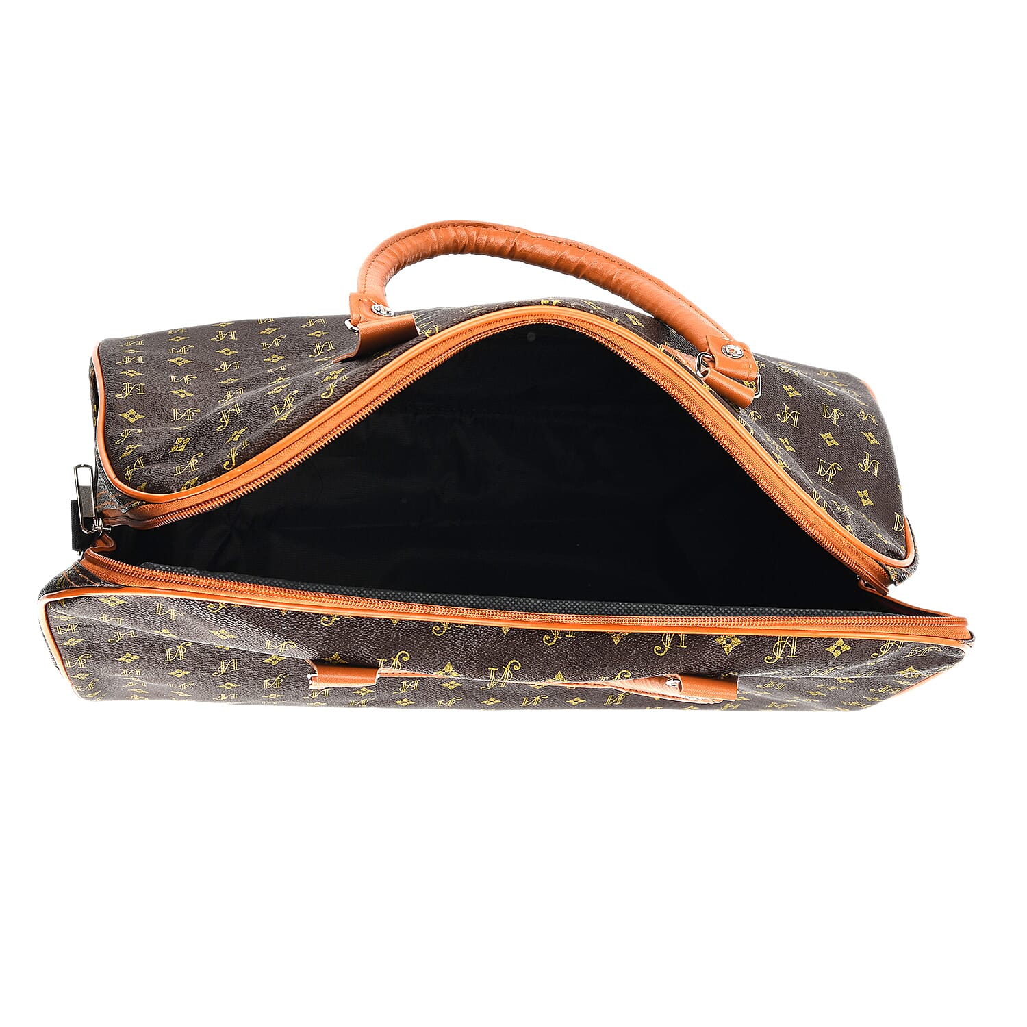 Geometric Pattern Travel Duffle Bag with Shoulder Strap (100 cm) - Coffee