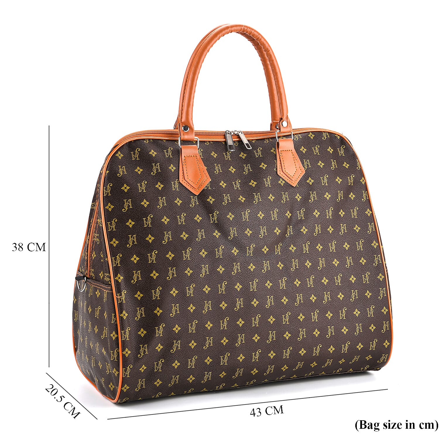 Geometric Pattern Travel Duffle Bag with Shoulder Strap (100 cm) - Coffee