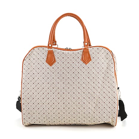 Geometric Pattern Travel Duffle Bag with Shoulder Strap (100 cm) - Yellow