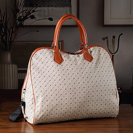 Geometric Pattern Travel Duffle Bag with Shoulder Strap (100 cm) - Yellow