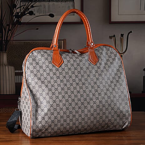 Geometric Pattern Travel Duffle Bag with Shoulder Strap (100 cm) - Light Black