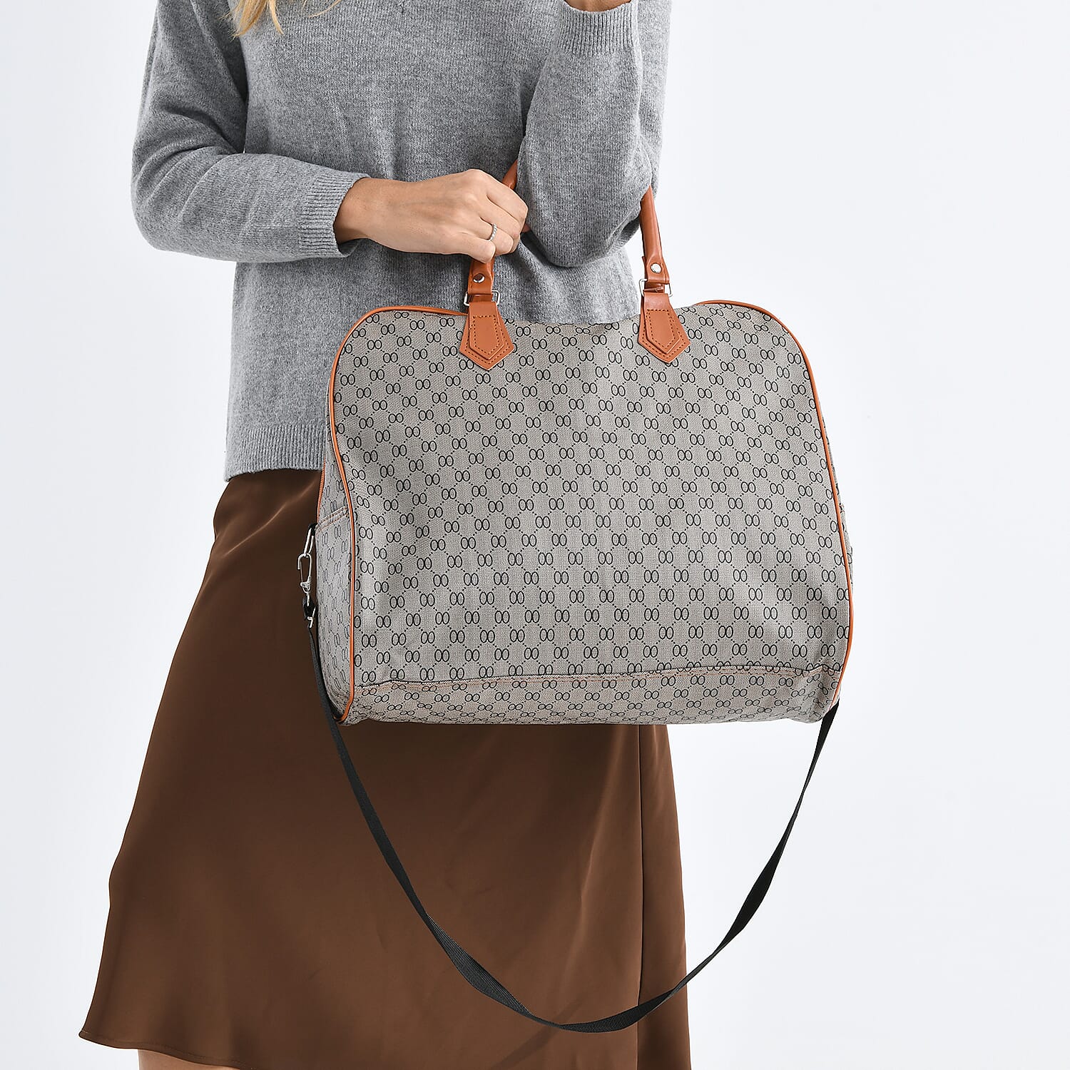 Geometric Pattern Travel Duffle Bag with Shoulder Strap (100 cm) - Light Black