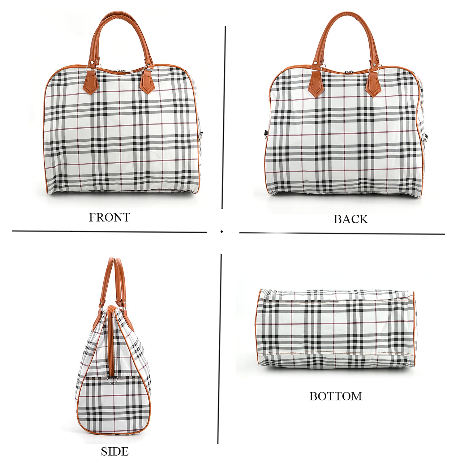 British Check Pattern Travel Duffle Bag with Shoulder Strap (100 cm) - Off-White