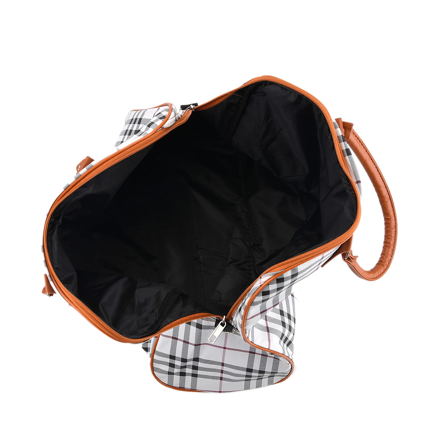 British Check Pattern Travel Duffle Bag with Shoulder Strap (100 cm) - Off-White