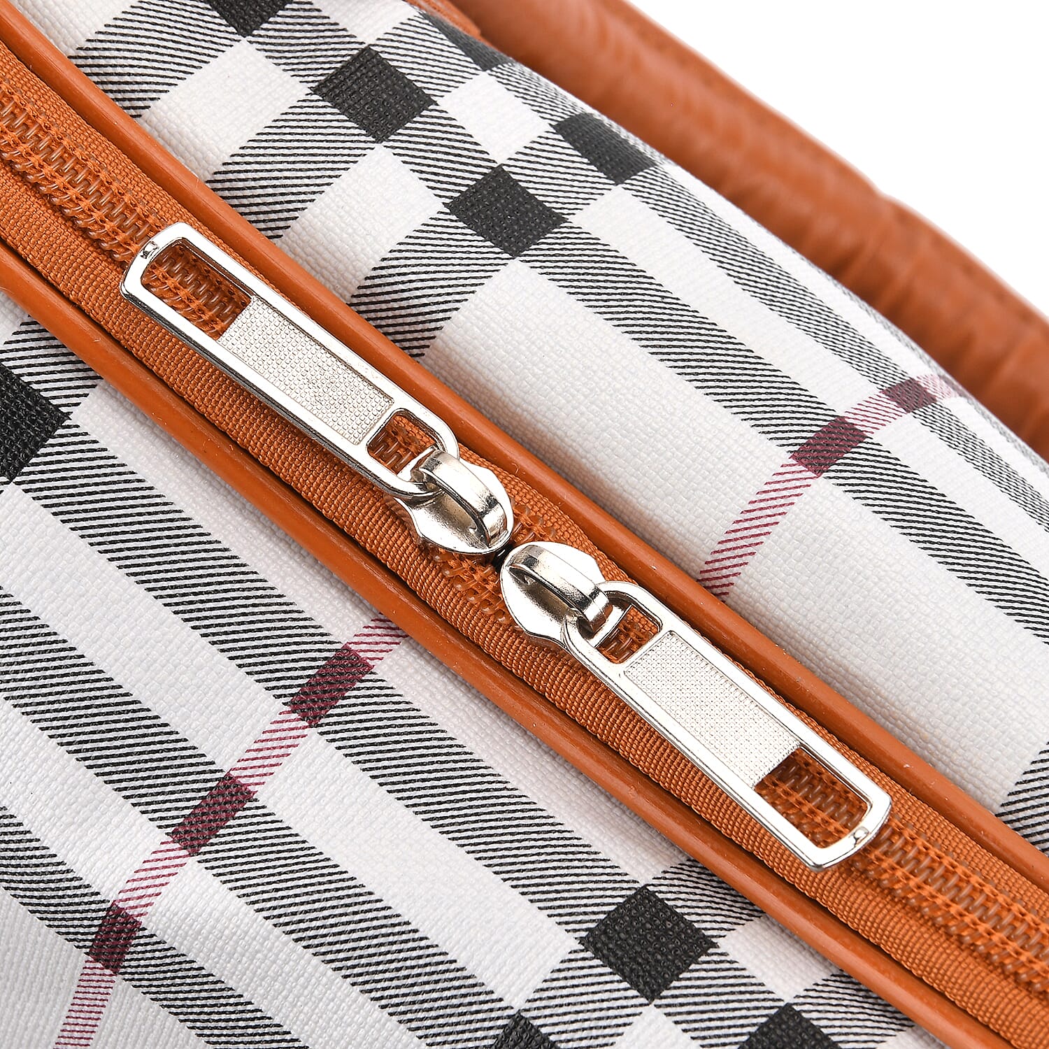 British Check Pattern Travel Duffle Bag with Shoulder Strap (100 cm) - Off-White