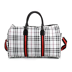 Monogram Pattern Travel Duffel Bag with Red Stripe Detail
