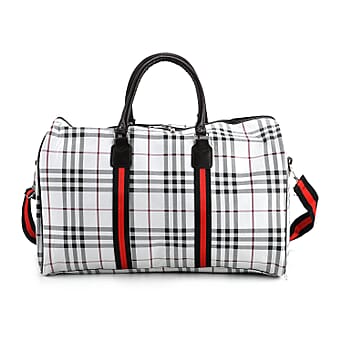 https://tjcuk.sirv.com/Products/82/3/8233383/Checkered-Pattern-Travel-Duffel-Bag-with-Red-Stripe-Detail-50-x-30-cm-_8233383.jpg?w=342&h=342