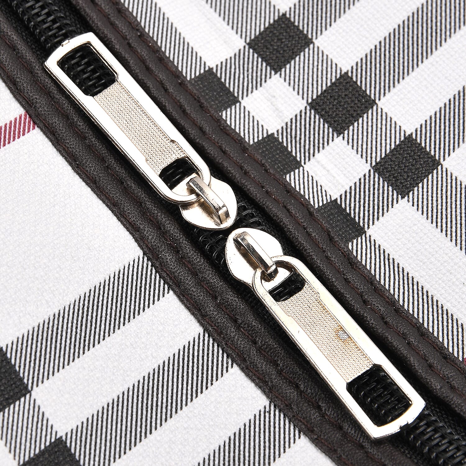 Checkered Pattern Travel Duffel Bag with Red Stripe Detail (50 x 30 cm) - Off White