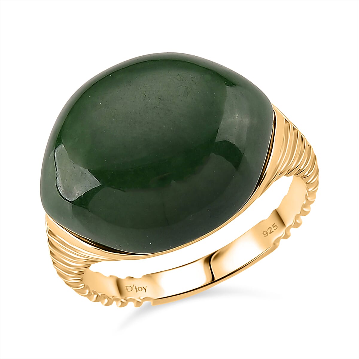 D'Joy Green Jade Ring in 18K Yellow Gold Plated Sterling Silver 23.74 Ct, Silver Wt. 5.70 Gms.