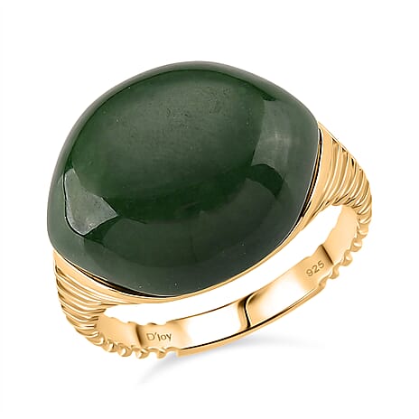 D'Joy Green Jade Ring in 18K Yellow Gold Plated Sterling Silver 23.74 Ct, Silver Wt. 5.70 Gms.