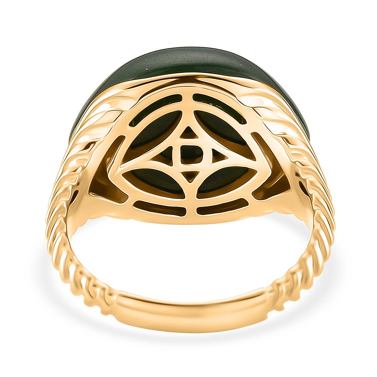 D'Joy Green Jade Ring in 18K Yellow Gold Plated Sterling Silver 23.74 Ct, Silver Wt. 5.70 Gms.