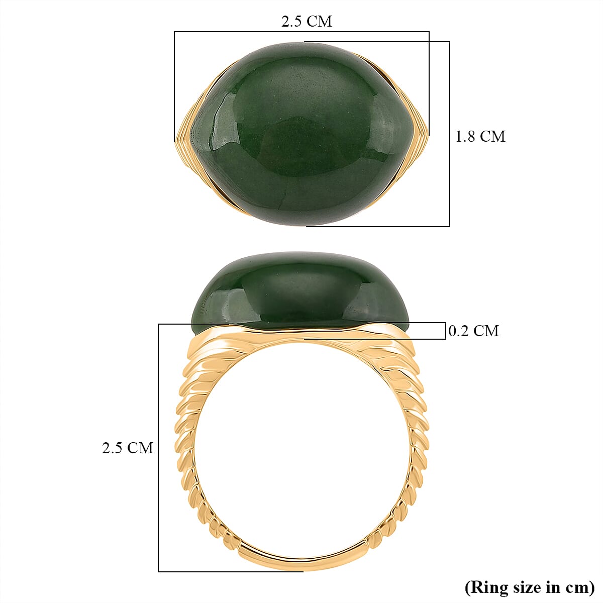 D'Joy Green Jade Ring in 18K Yellow Gold Plated Sterling Silver 23.74 Ct, Silver Wt. 5.70 Gms.