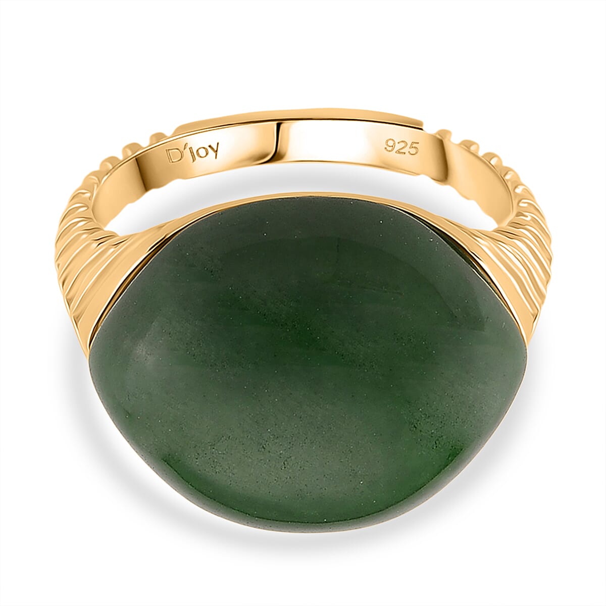 D'Joy Green Jade Solitaire Ring in 18K Yellow Gold Plated Sterling Silver 23.74 Ct