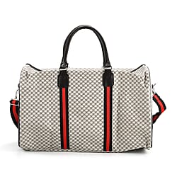 Monogram Pattern Travel Duffel Bag with Red Stripe Detail