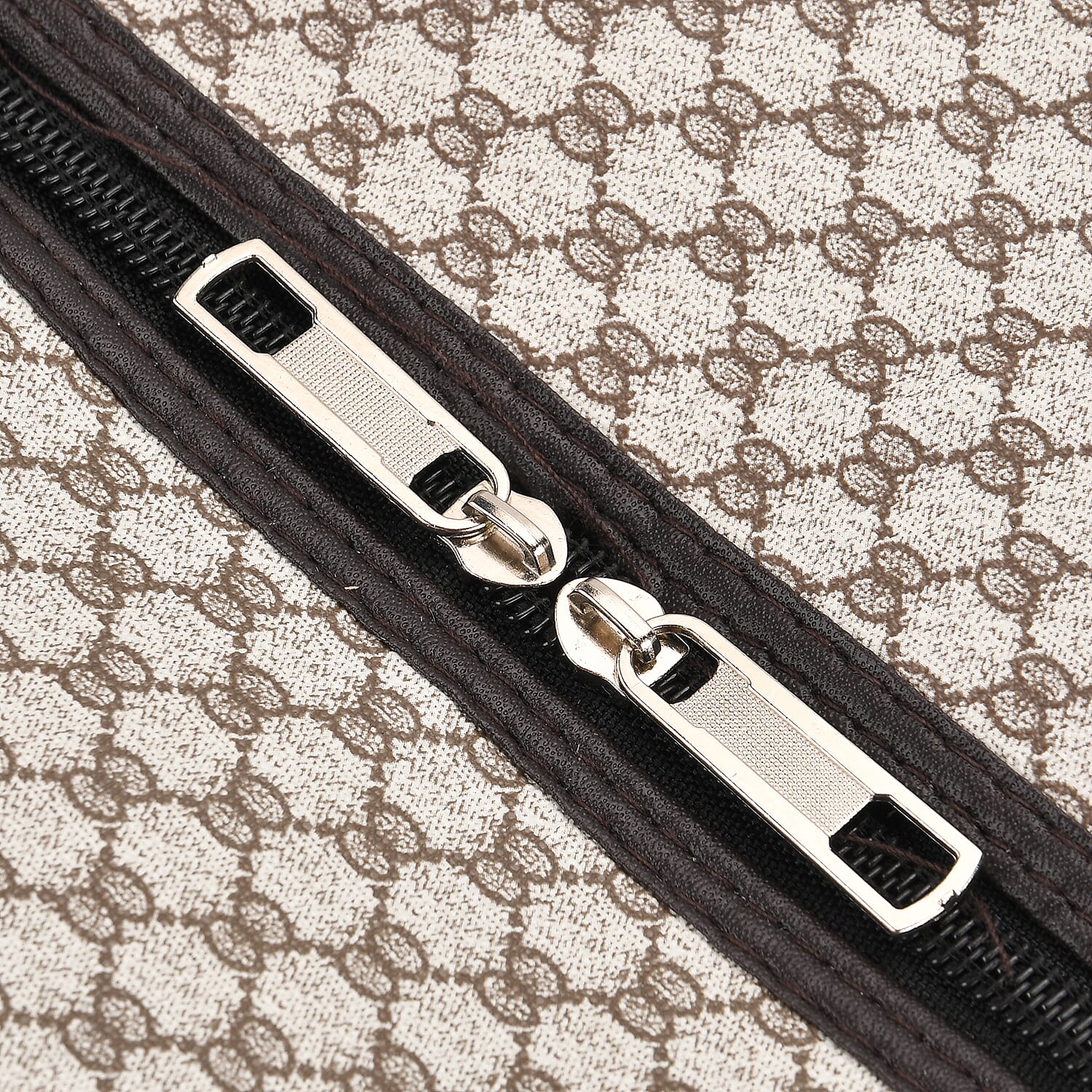 Monogram Pattern Travel Duffel Bag with Red Stripe Detail (50 x 30 cm) - Beige