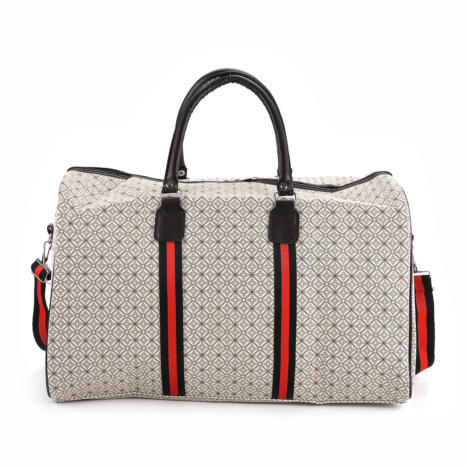 Monogram Pattern Travel Duffel Bag with Red Stripe Detail (50 x 30 cm) - Yellow