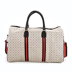 Monogram Pattern Travel Duffel Bag with Red Stripe Detail