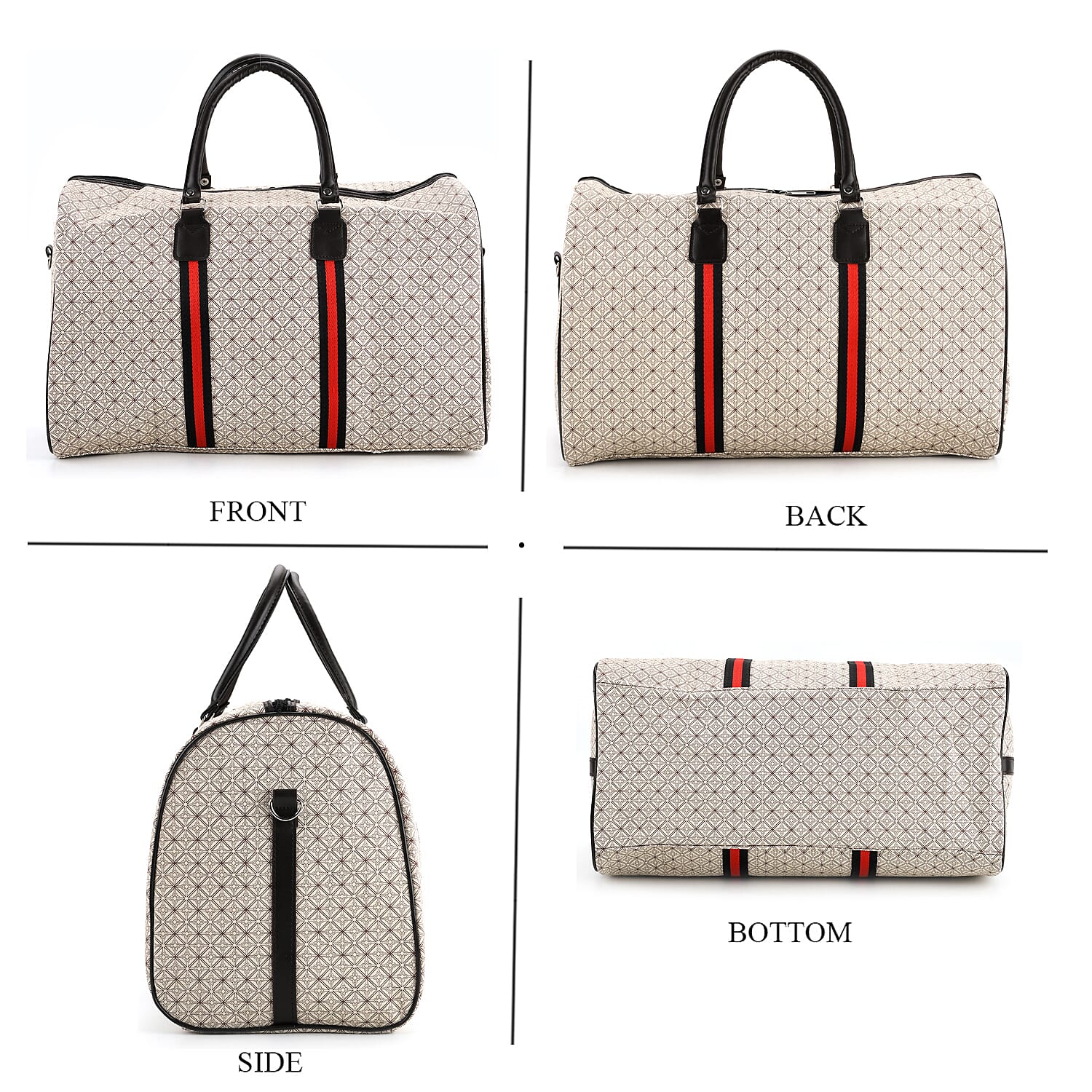 Monogram Pattern Travel Duffel Bag with Red Stripe Detail (50 x 30 cm) - Yellow