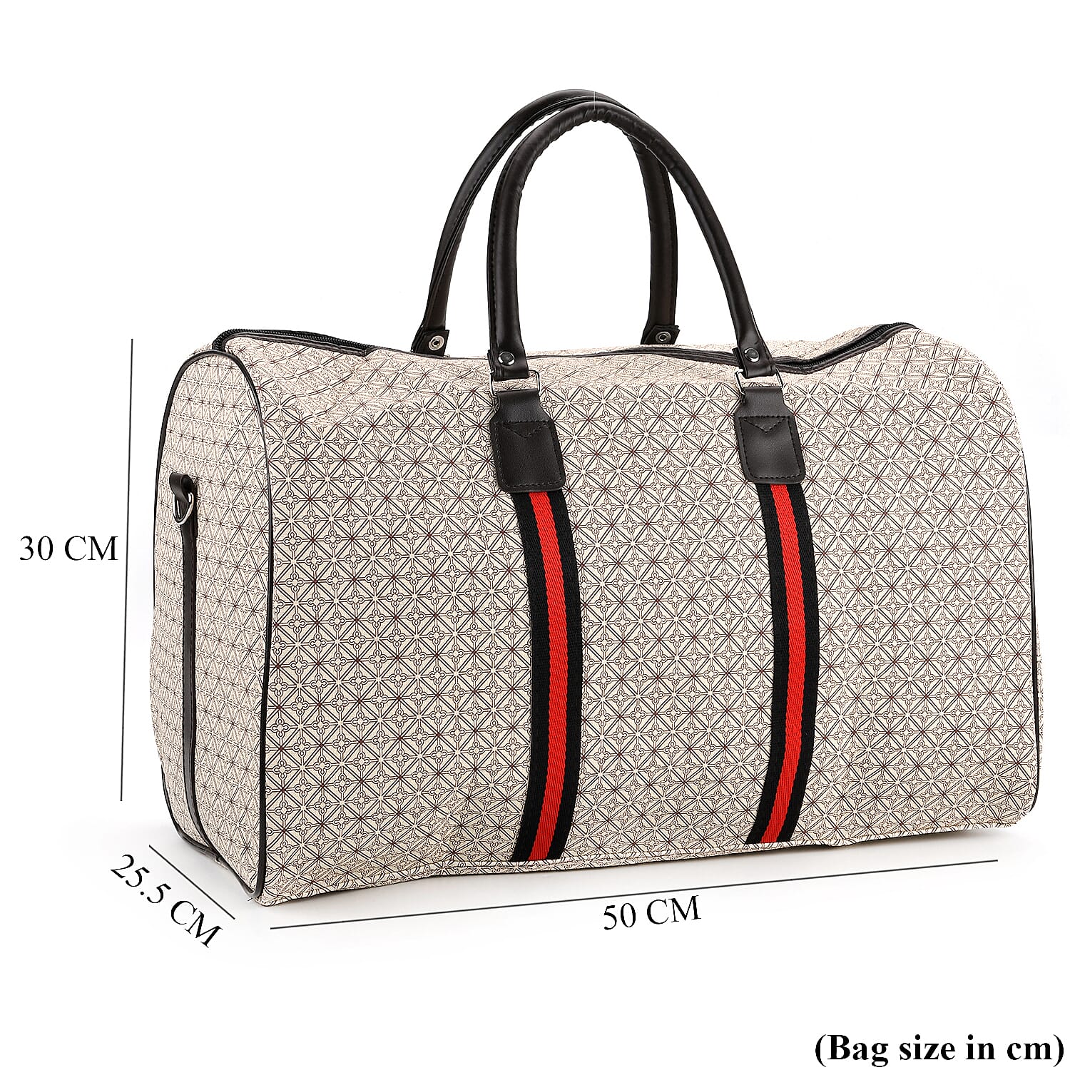 Monogram Pattern Travel Duffel Bag with Red Stripe Detail (50 x 30 cm) - Yellow