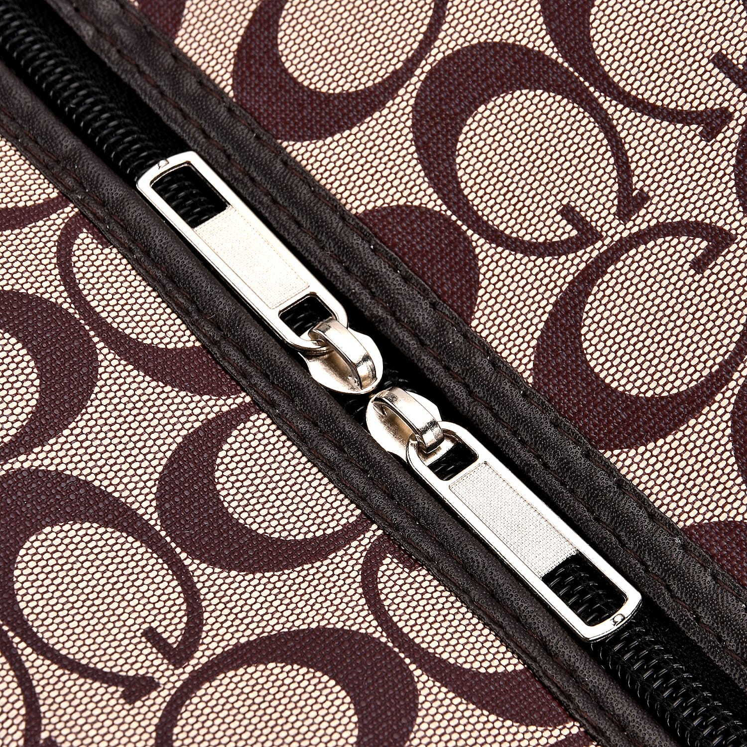 Monogram Pattern Travel Duffel Bag with Red Stripe Detail (50 x 30 cm) - Khaki