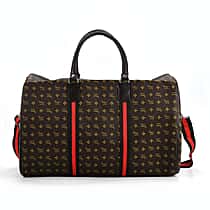 Monogram Pattern Travel Duffel Bag with Red Stripe Detail (50 x 30 cm) - Coffee