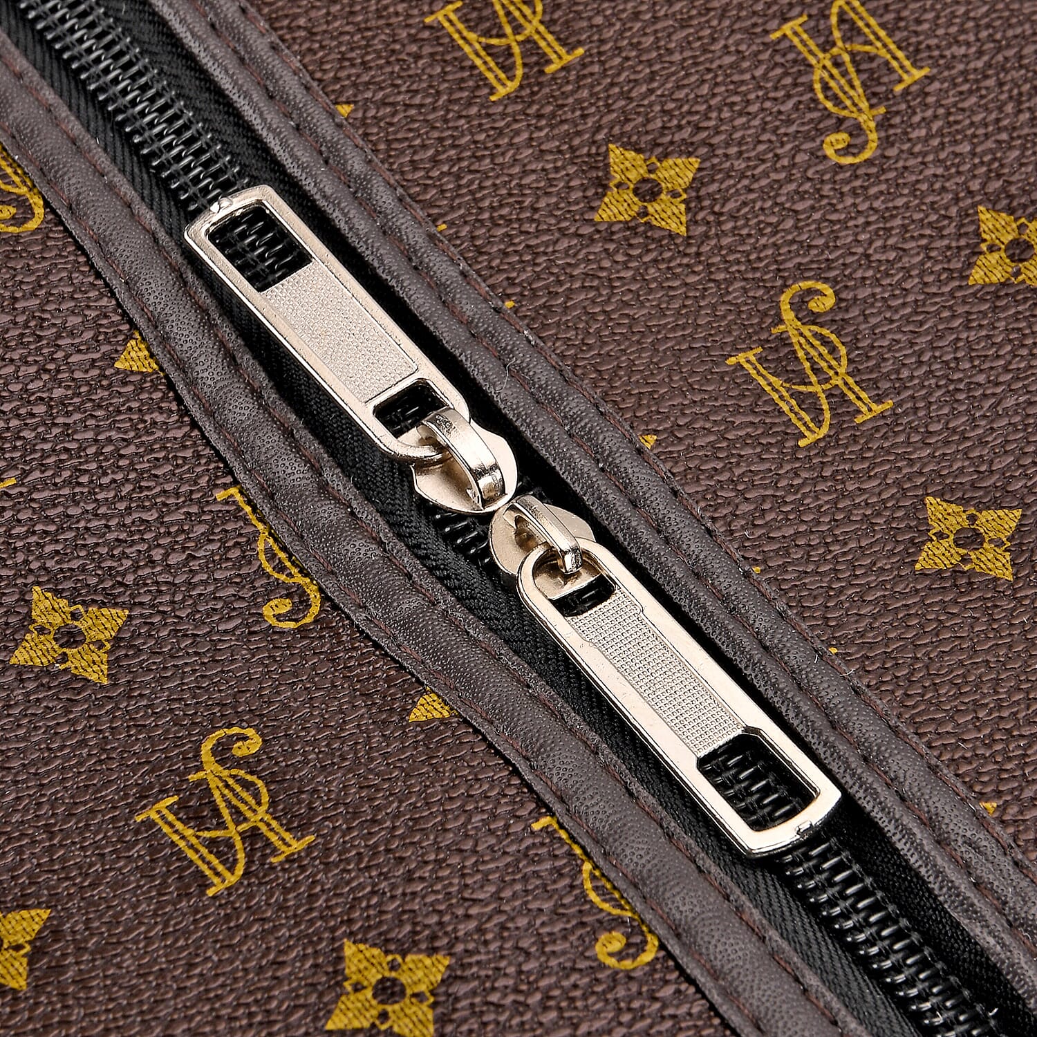 Monogram Pattern Travel Duffel Bag with Red Stripe Detail (50 x 30 cm) - Coffee