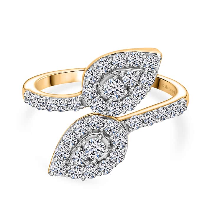 LUXURIANT 1 Ct. Lab Grown Diamond Bypass Ring in 18K Vermeil Yellow Gold Sterling Silver (SI-GH)