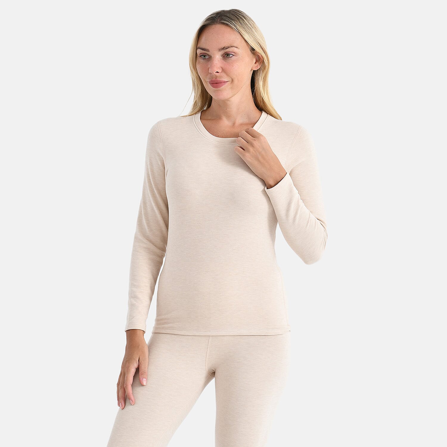 La Marey Signature Cashmere Blend Thermal Top & Legging Set (Size M) - Cream