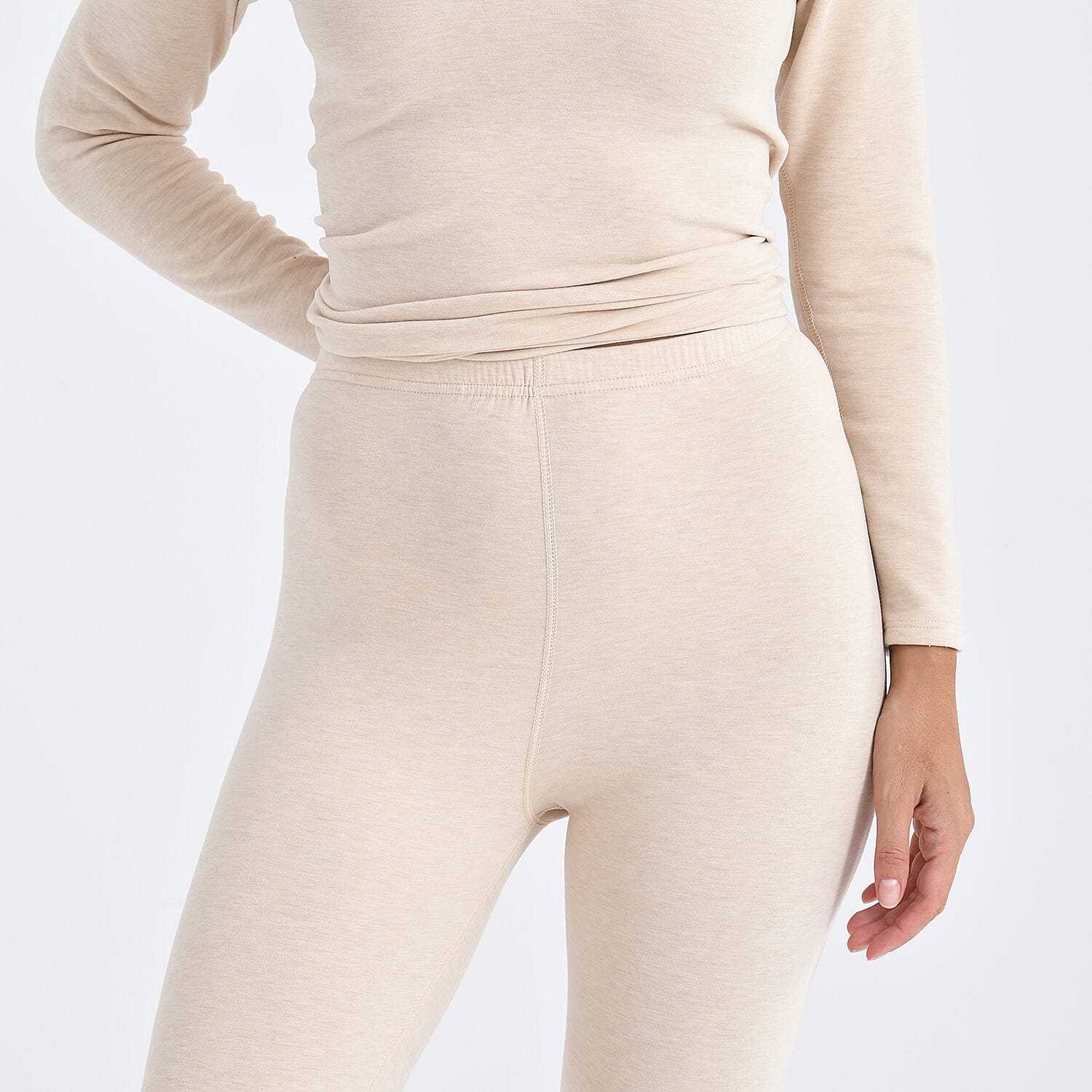La Marey Signature Cashmere Blend Thermal Top & Legging Set (Size M) - Cream