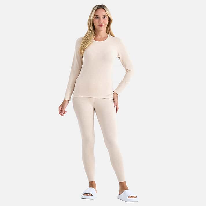 La Marey Signature Cashmere Blend Thermal Top & Legging Set (Size L) - Cream