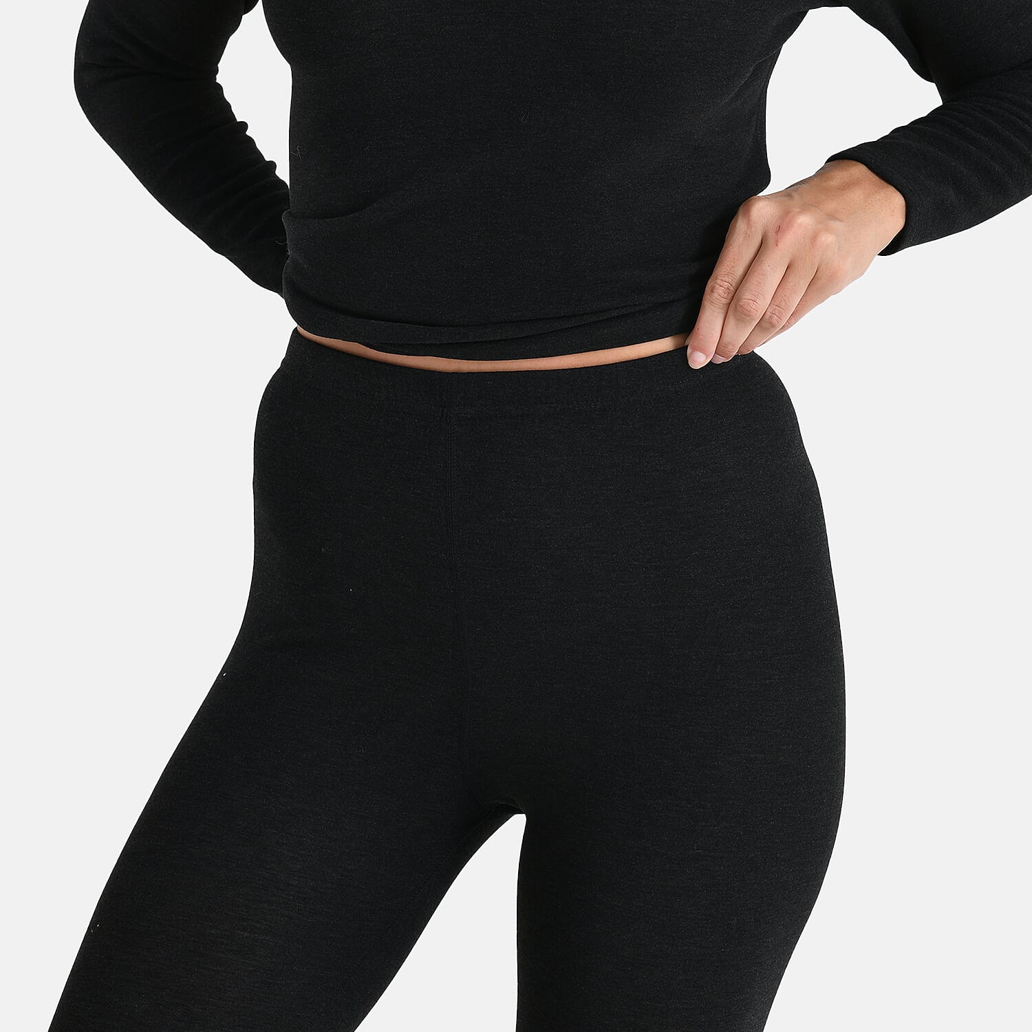 DOD- Cashmere Blend Thermal Scoop Neck Top & Legging Sets(Size - L) - Black