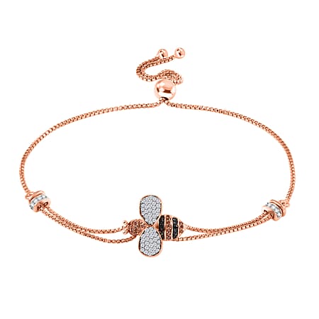 GP Italian Garden Collection - White Diamond, Multi Gemstones Honey Bee Bracelet (Size - 10.5) in 18K Vermeil Rose Gold Plated Sterling Silver