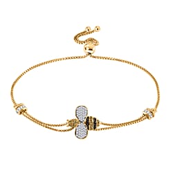 GP Italian Garden Collection - White Diamond, Multi Gemstones Honey Bee Bracelet (Size - 10.5) in 18K Vermeil Yellow Gold Plated Sterling Silver