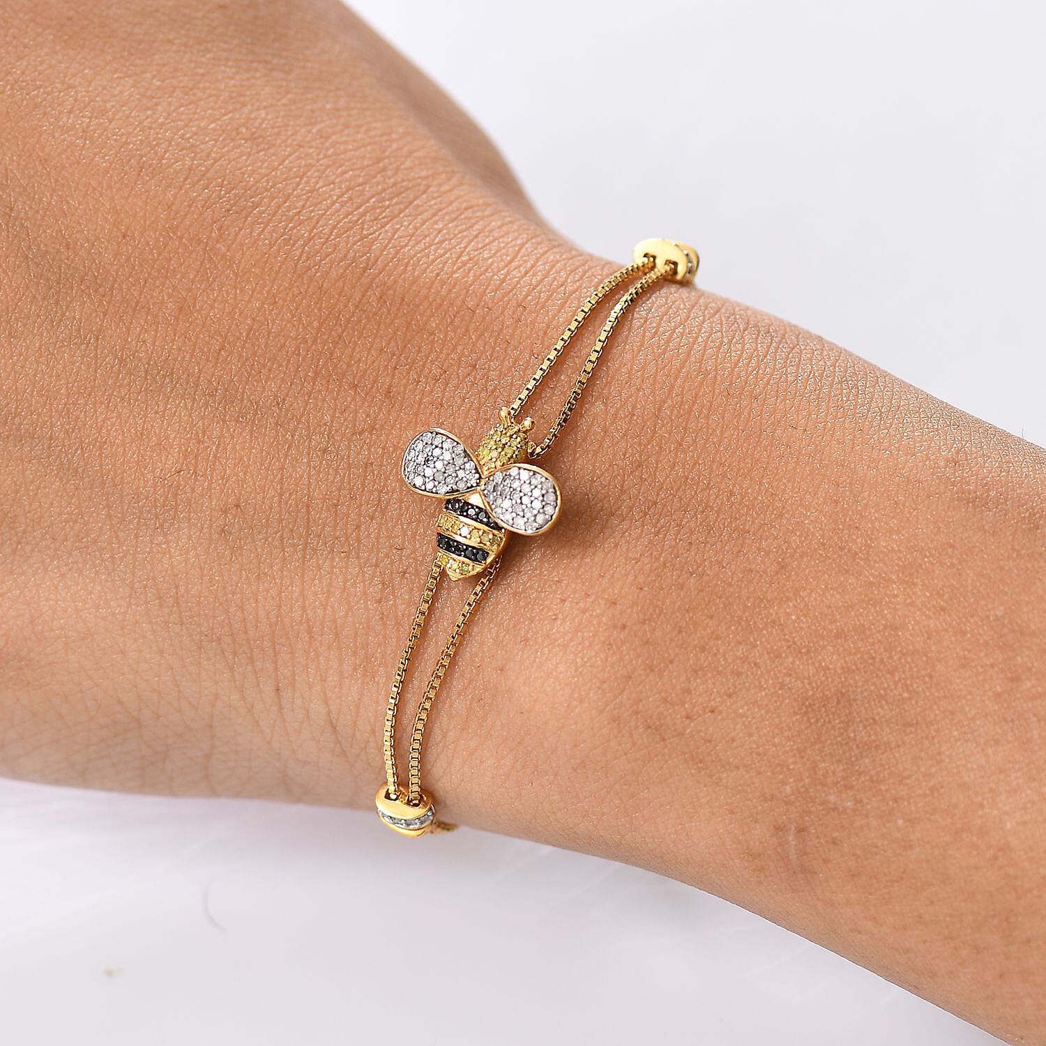 GP Italian Garden Collection - White Diamond & Multi Gemstones Bracelet (Size - 10.5) in 18K Vermeil Yellow Gold Plated Sterling Silver 0.47 Ct.