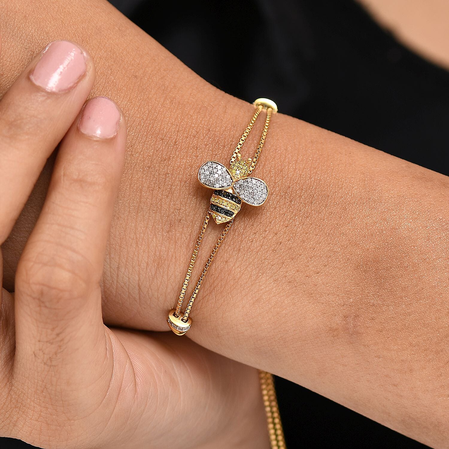 GP Italian Garden Collection - White Diamond & Multi Gemstones Bracelet (Size - 10.5) in 18K Vermeil Yellow Gold Plated Sterling Silver 0.47 Ct.