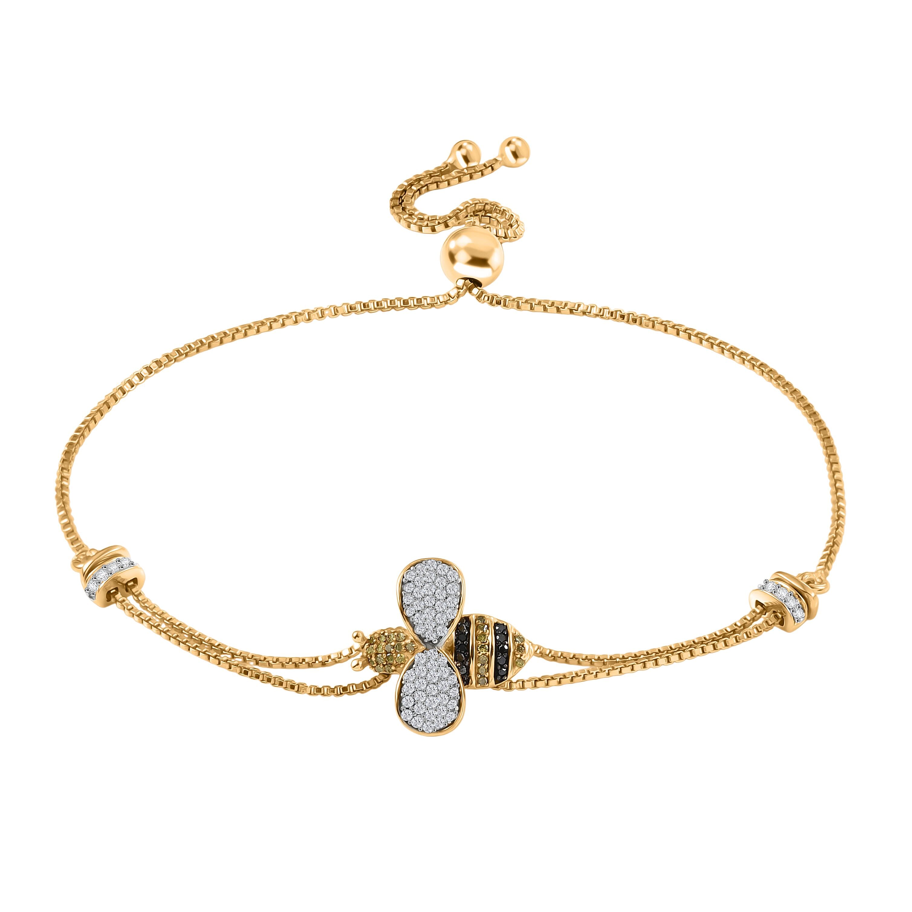 GP Italian Garden Collection - White Diamond & Multi Gemstones Bracelet (Size - 10.5) in 18K Vermeil Yellow Gold Plated Sterling Silver 0.47 Ct.